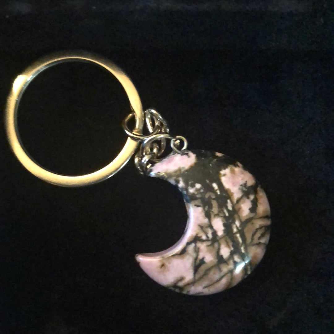 Rhodonite Crescent Moon Keychain