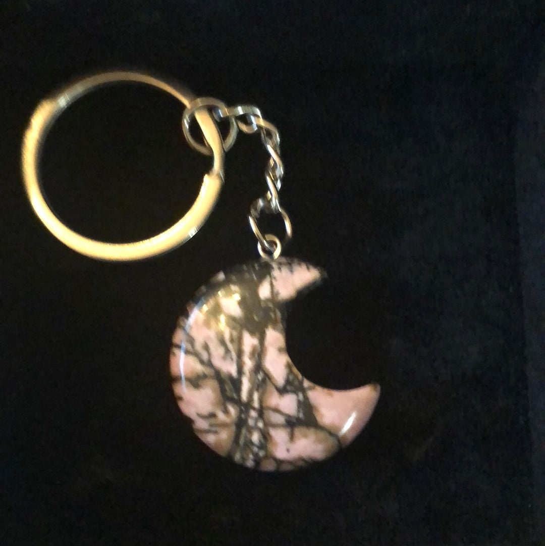 Rhodonite Crescent Moon Keychain