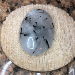 Medium Black Tourmaline Quartz Palm Stone