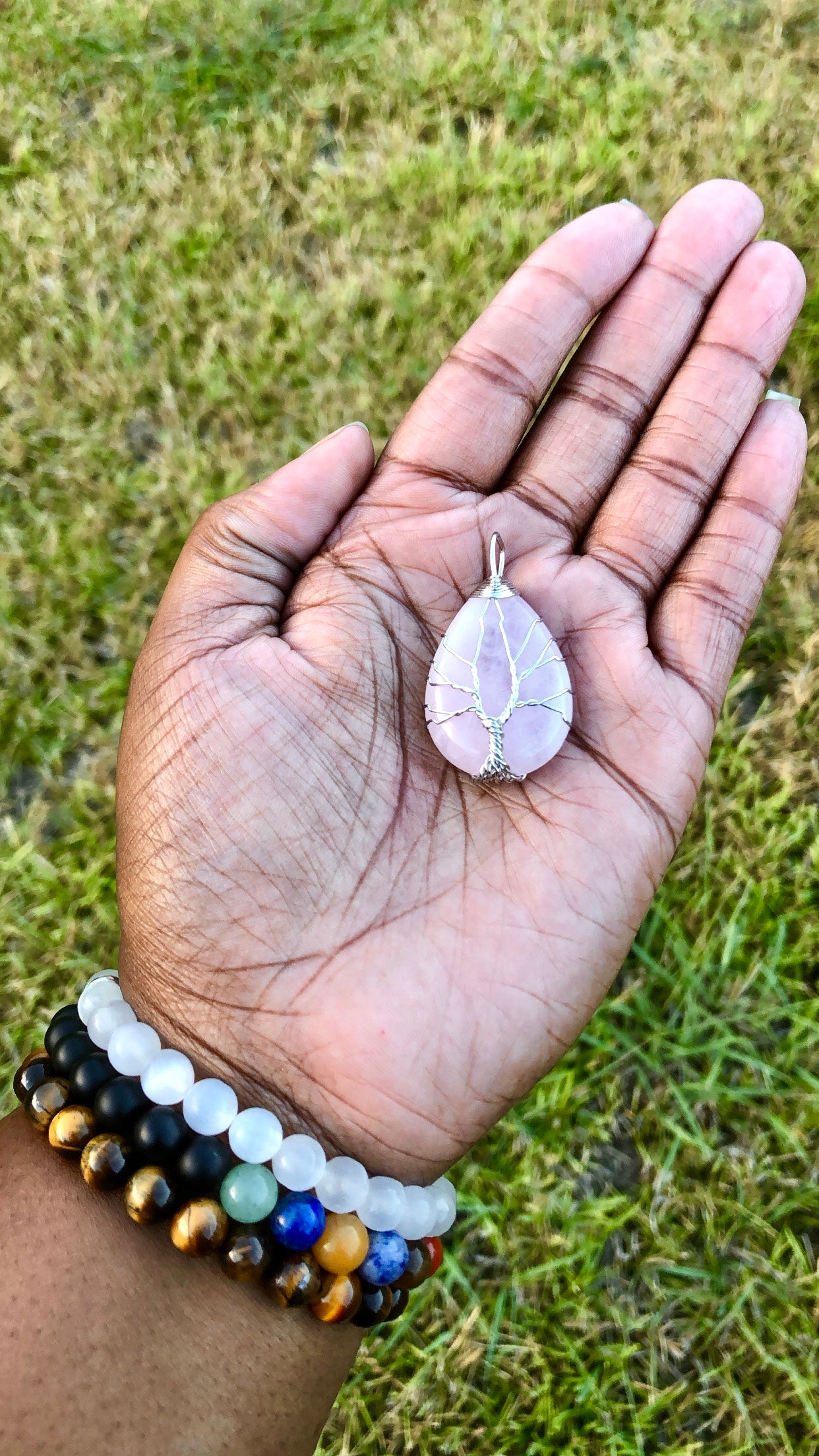 Rose Quartz Tree of life Pendant